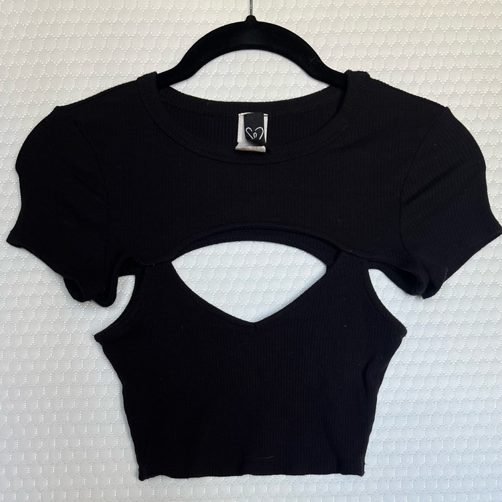 Black Cut-Out Crop Top - Size M